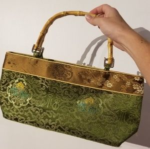 Unique Green and Tan Asian Print Purse